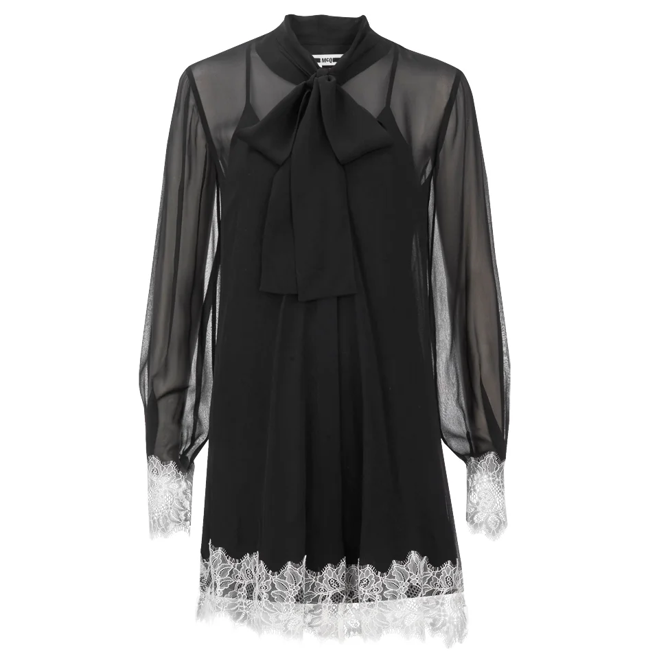McQ Alexander McQueen Women's Laced Pussy Bow Dress - Black Image 1