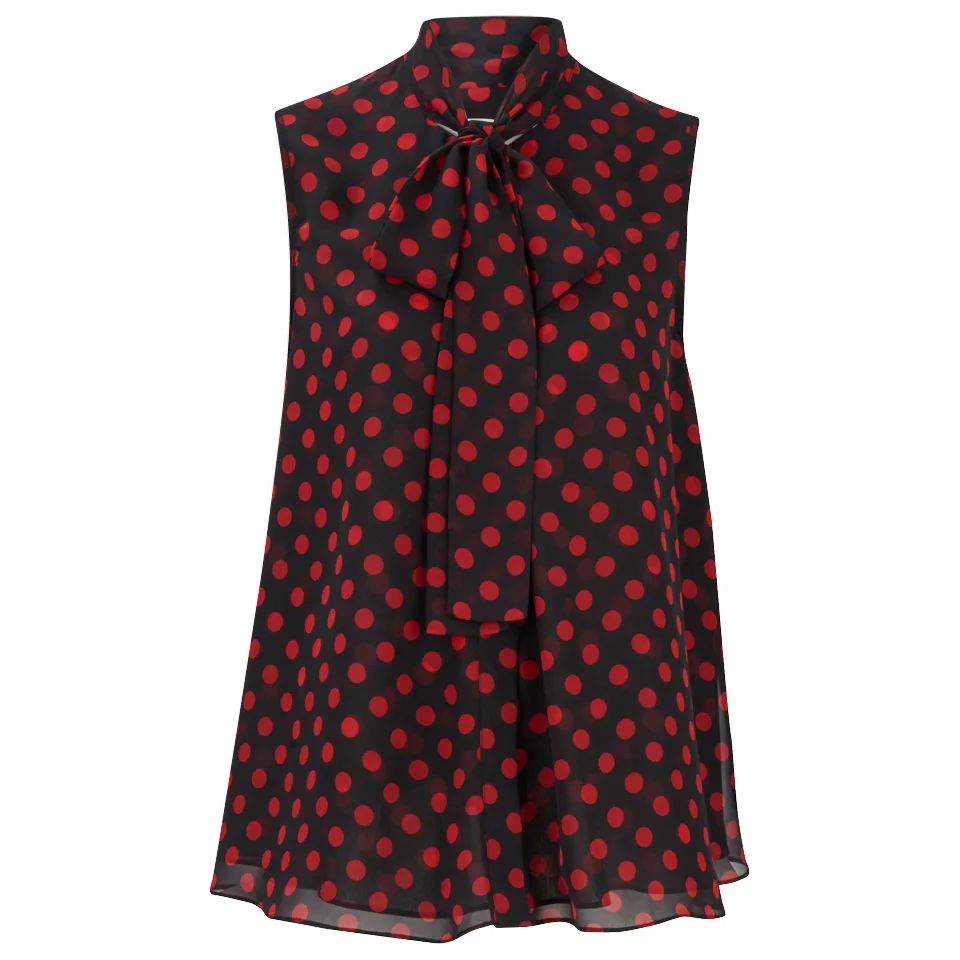 McQ Alexander McQueen Women's Overlocked Pussy Blouse - Red/Black Image 1