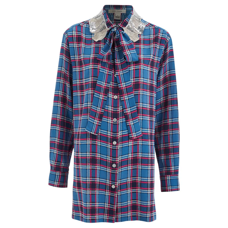 Marc by Marc Jacobs Women's Oversized Button Up Collar Embelished Shirt - Blue/Red Image 1