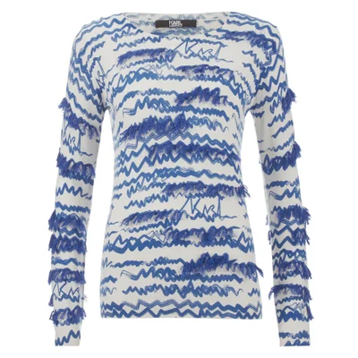 Karl Lagerfeld Women's Fringe Squiggle Sweatshirt - Blue
