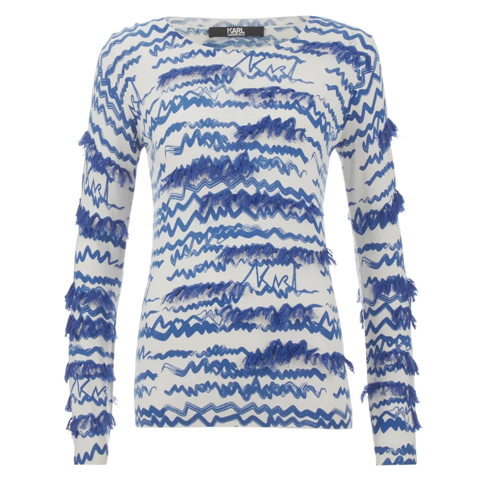 Karl Lagerfeld Women's Fringe Squiggle Sweatshirt - Blue Image 1