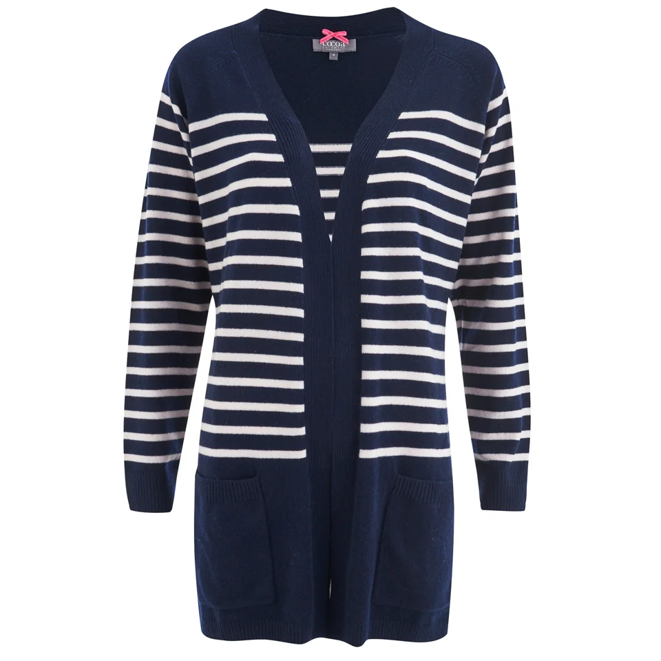 Cocoa Cashmere Women's Striped Cardigan - Navy/White Image 1