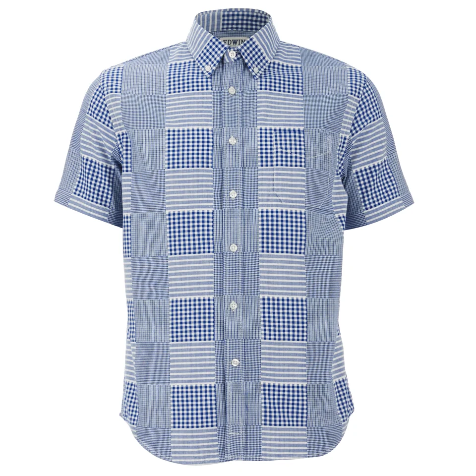 Edwin Men's Short Sleeve Patchwork Shirt - Blue Image 1