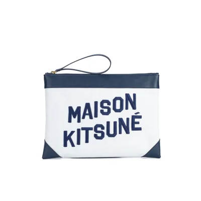 Maison Kitsuné Women's Large Canvas & Leather Clutch Bag - White Navy