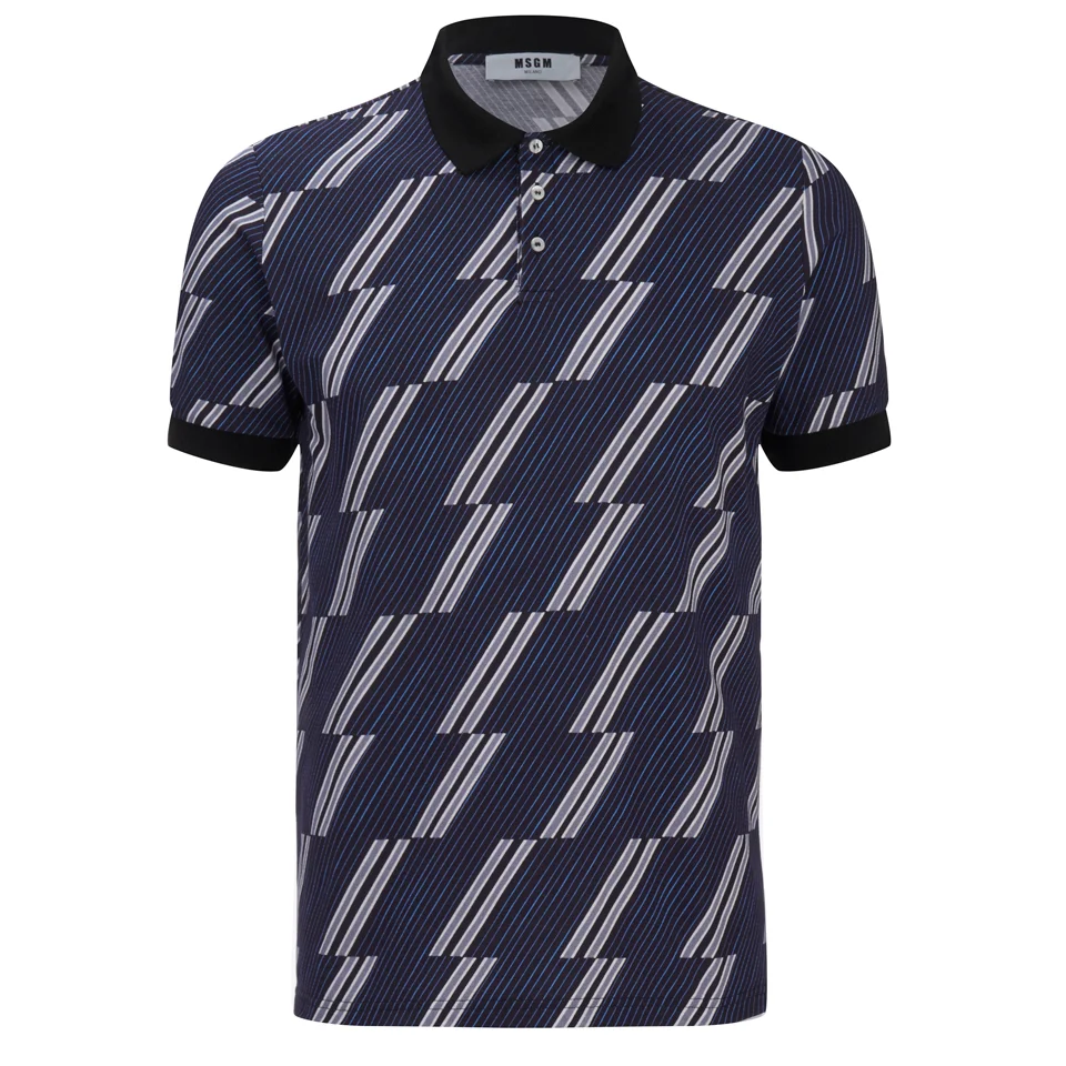 MSGM Men's Print Top Polo Shirt - Blue Image 1