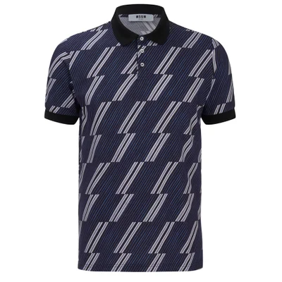 MSGM Men's Print Top Polo Shirt - Blue