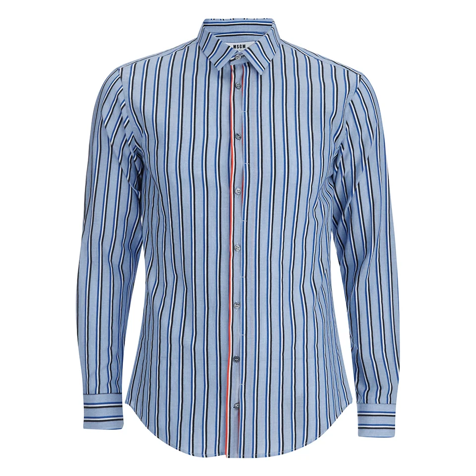 MSGM Men's Striped Long Sleeve Shirt - Blue Image 1