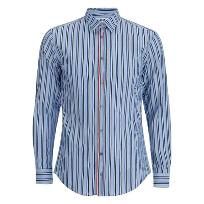 MSGM Men's Striped Long Sleeve Shirt - Blue