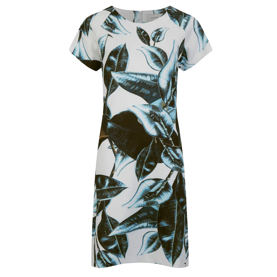 Munthe Women's Estragon Neoprene Leaf Print Dress - Blue Image 1