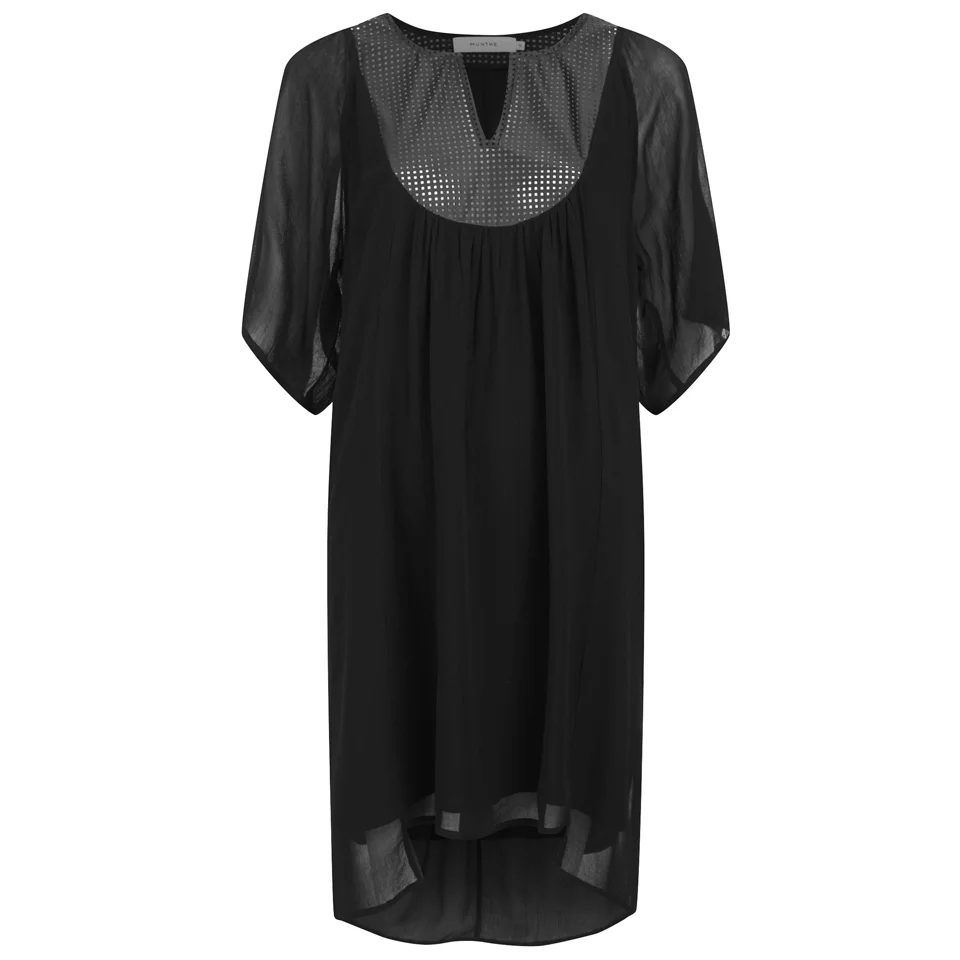 Munthe Women's Eiffel Babydoll Leather Detail Dress - Black Image 1
