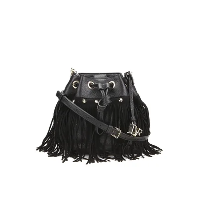 Diane von Furstenberg Women's Voyage Boho Disco Fringe Leather Bucket Bag - Black