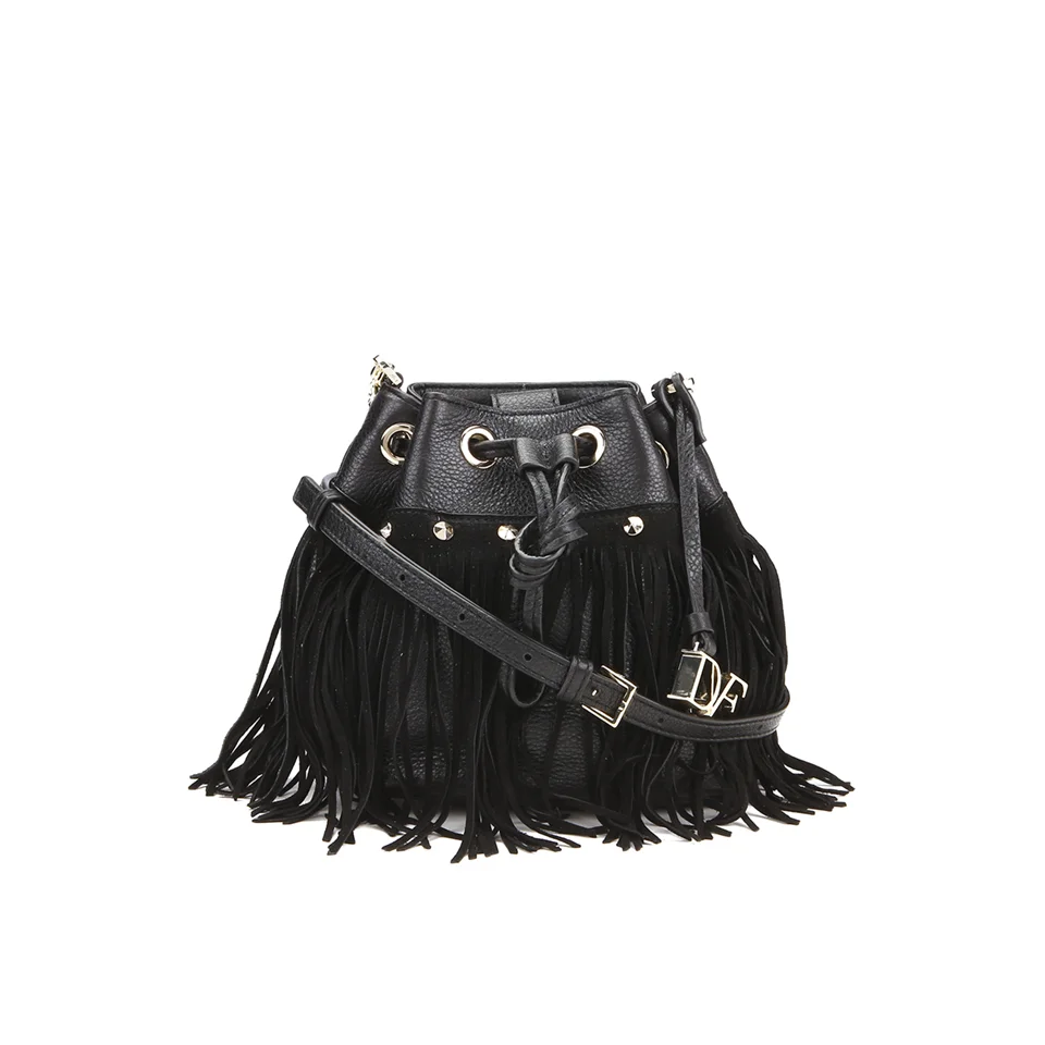Diane von Furstenberg Women's Voyage Boho Disco Fringe Leather Bucket Bag - Black Image 1