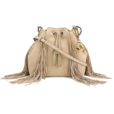 Diane von Furstenberg Women's Voyage Boho Disco Fringe Leather Bucket Bag - Sand