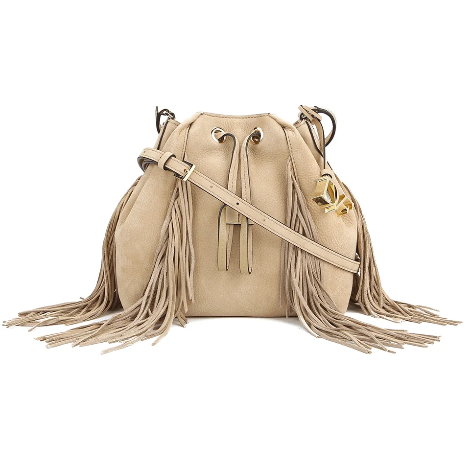 Diane von Furstenberg Women's Voyage Boho Disco Fringe Leather Bucket Bag - Sand Image 1