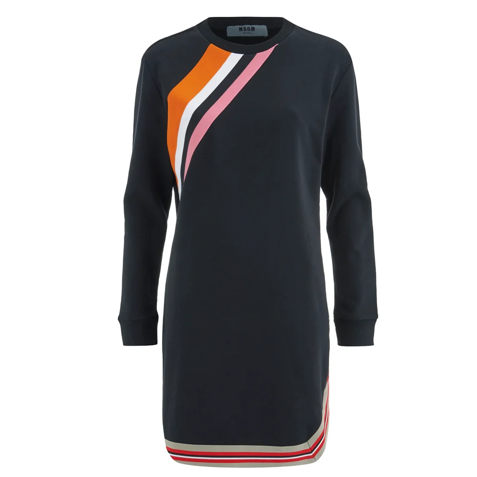 MSGM Women's Diagonal Stripe Dress - Black Image 1