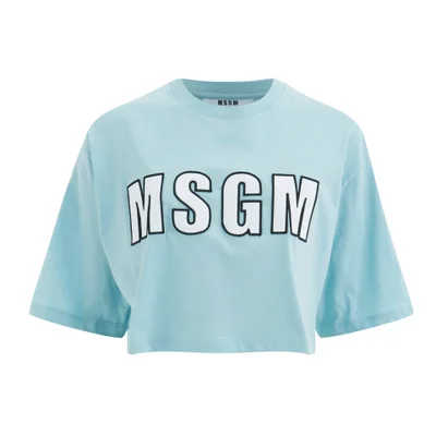 MSGM Women's Logo Cropped T-Shirt - Blue