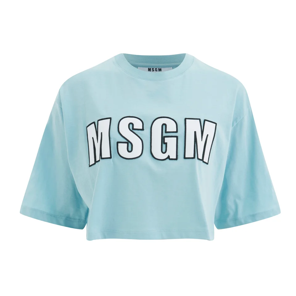 MSGM Women's Logo Cropped T-Shirt - Blue Image 1