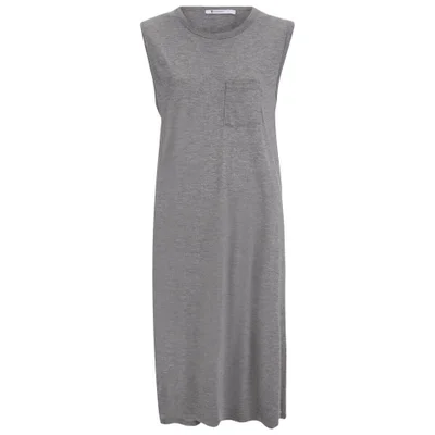 T by Alexander Wang Women's Classic Crew Neck Dress with Chest Pocket - Heather Grey