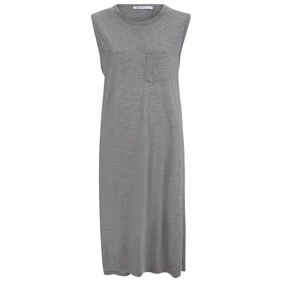 T by Alexander Wang Women's Classic Crew Neck Dress with Chest Pocket - Heather Grey Image 1