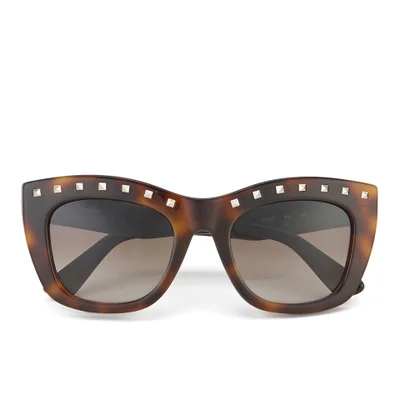 Valentino Women's Rockstud Square Frame Sunglasses - Dark Havana