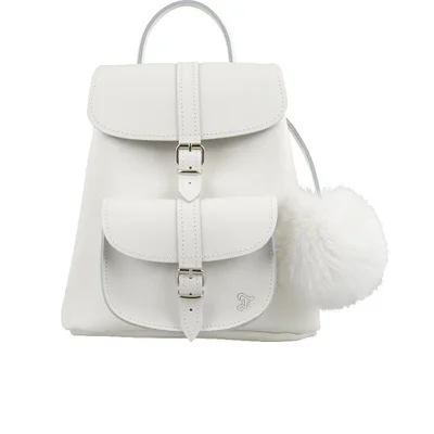 Grafea Women's Snowball Fur Pom Backpack - White
