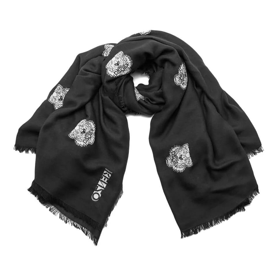KENZO Women's High End Icons Tiger Heads Fil Coupe Scarf - Black Image 1
