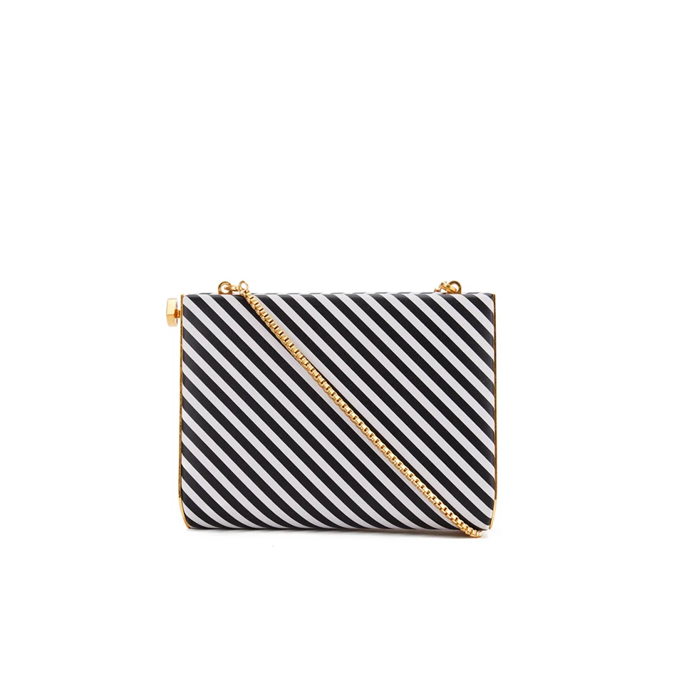 Lulu Guinness Women's Karlie Leather Striped Clutch with Lip Closure - Black/White Image 1