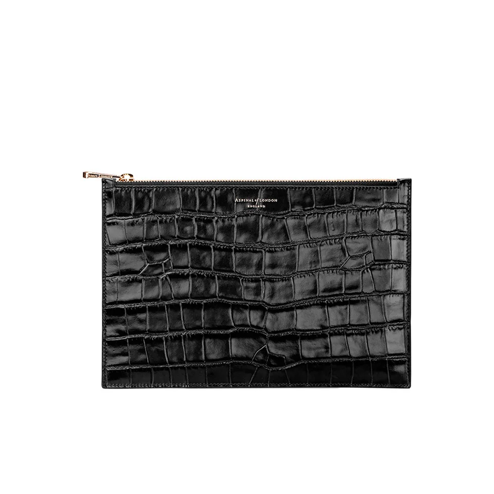Aspinal of London Women's Essential Pouch Large Deep Shine Croc - Black Image 1