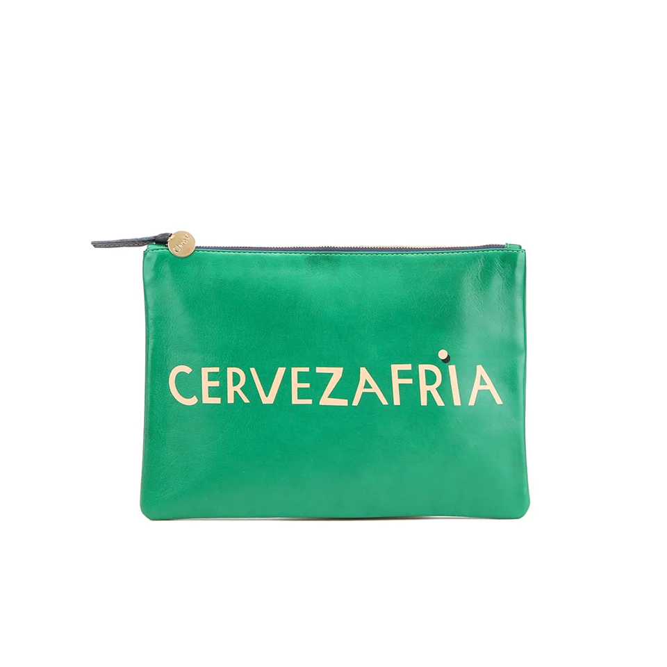 Clare V. Women's Flat Clutch Bag - Emerald Nappa with Blush Cervezafria Image 1
