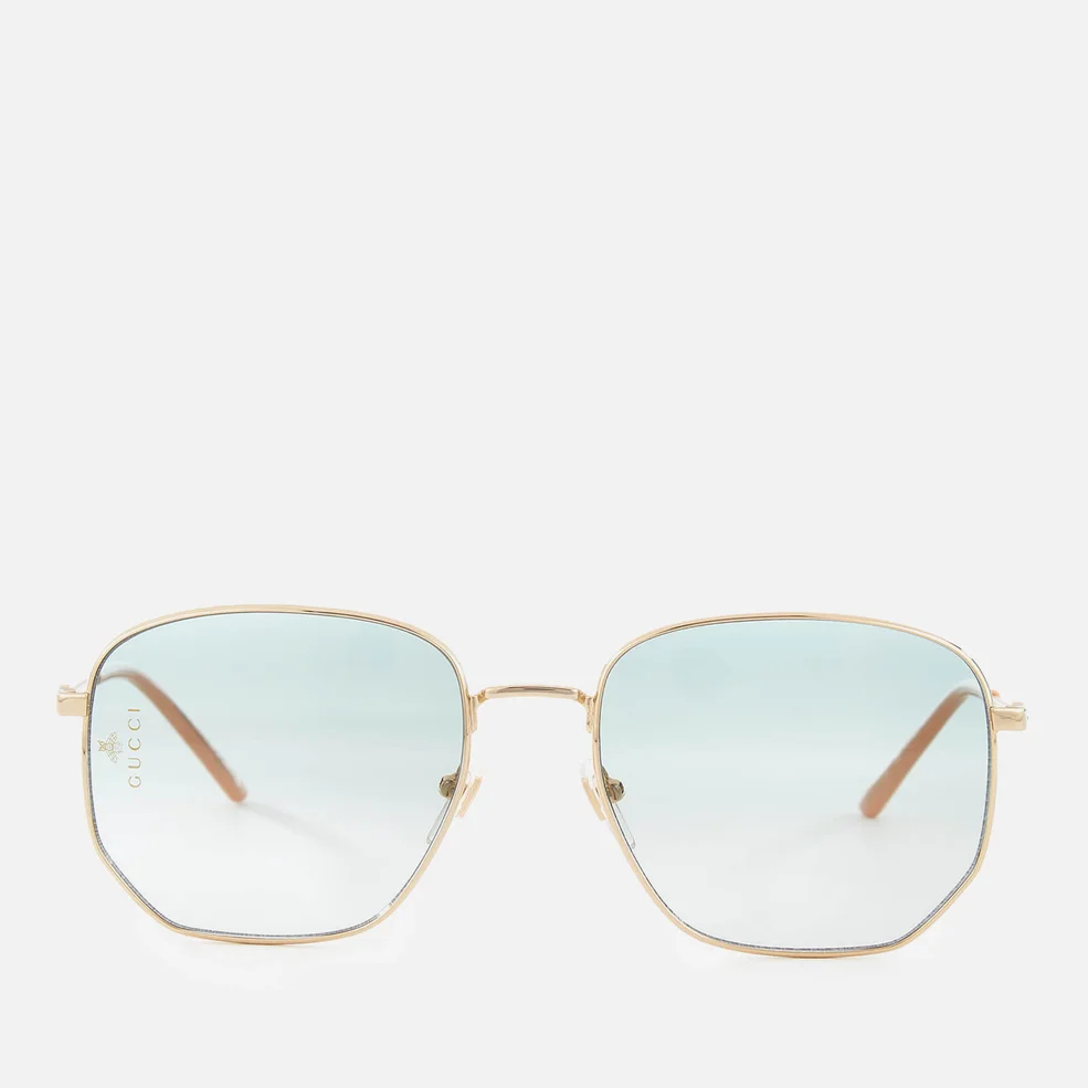 Gucci Women's Metal Square Frame Sunglasses - Gold/Green Image 1