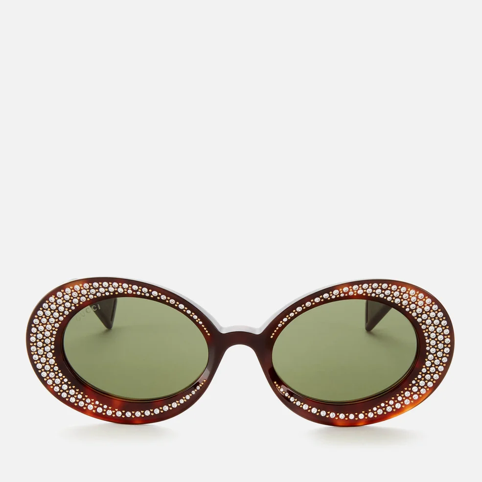 Gucci Women's Oval Diamante Acetate Sunglasses - Havana/Green Image 1