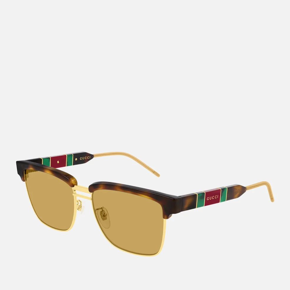 Gucci Men's Square Metal and Acetate Sunglasses - Havana/Havana/Brown Image 1