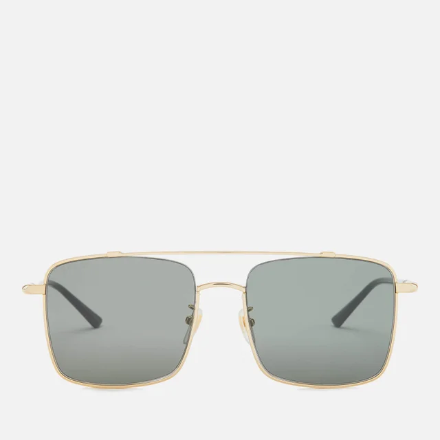 Gucci Men's Square Metal Aviator Sunglasses - Gold/Black/Grey