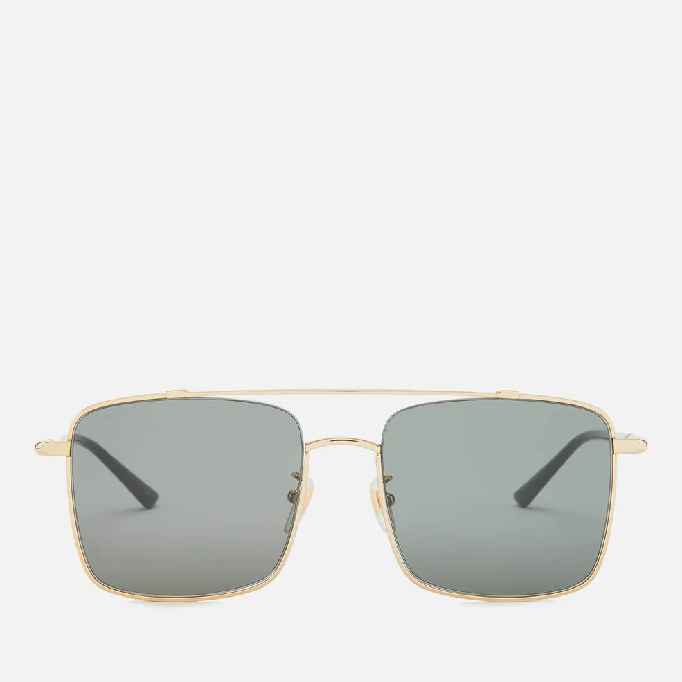 Gucci Men's Square Metal Aviator Sunglasses - Gold/Black/Grey Image 1