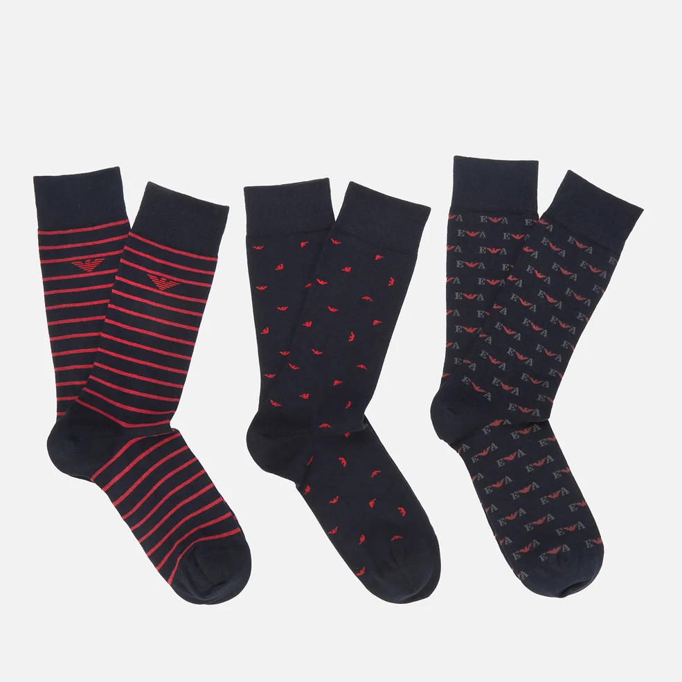 Emporio Armani Men's 3 Pack Stripe and Spot Socks - Multi Image 1