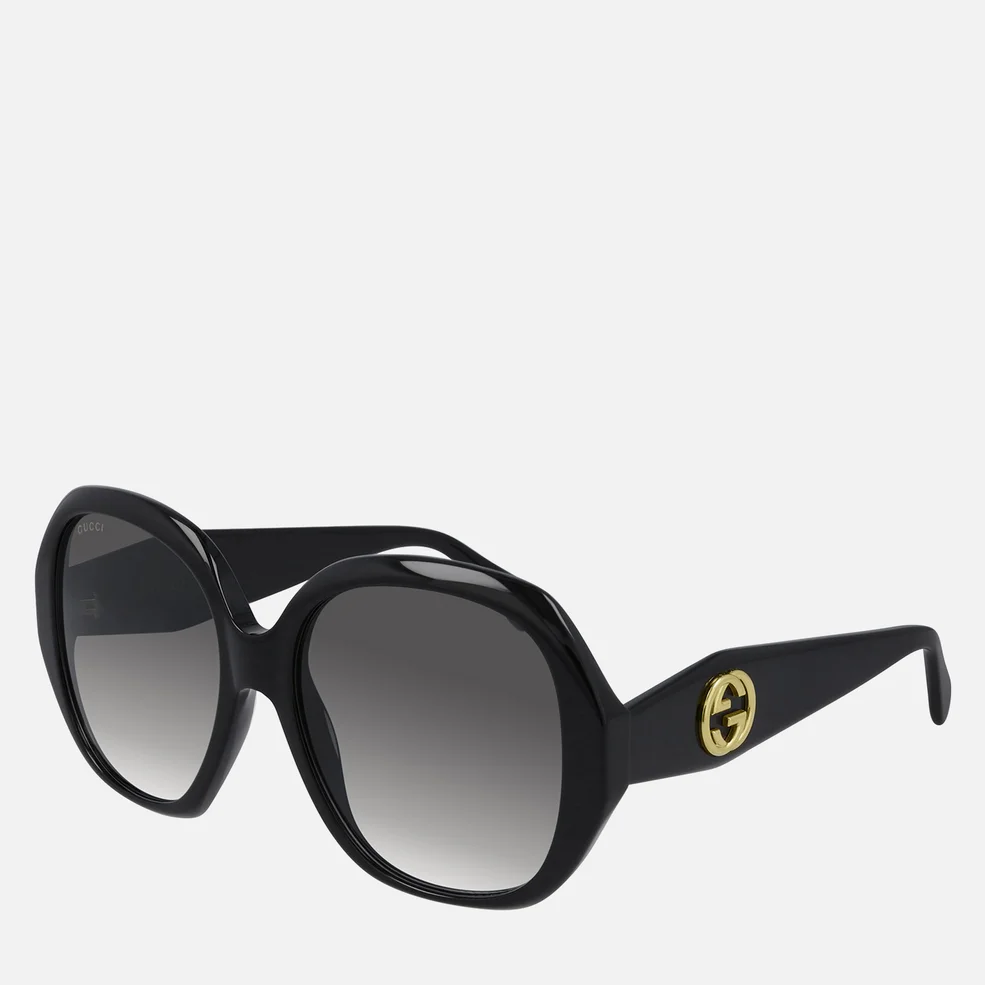 Gucci Women's Round Acetate Sunglasses - Black/Grey Image 1