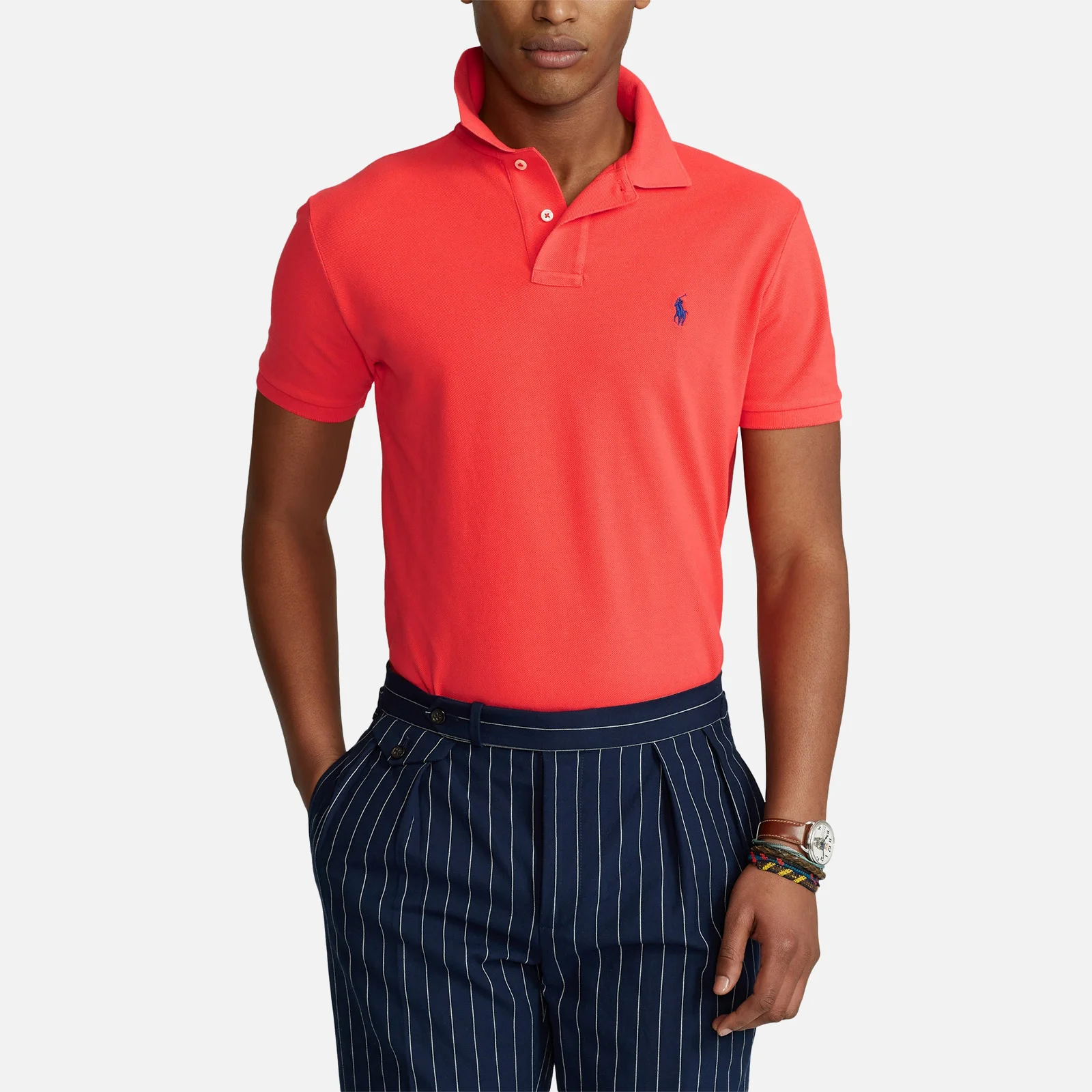 Polo Ralph Lauren Men's Mesh Knit Slim Fit Polo Shirt - Racing Red Image 1