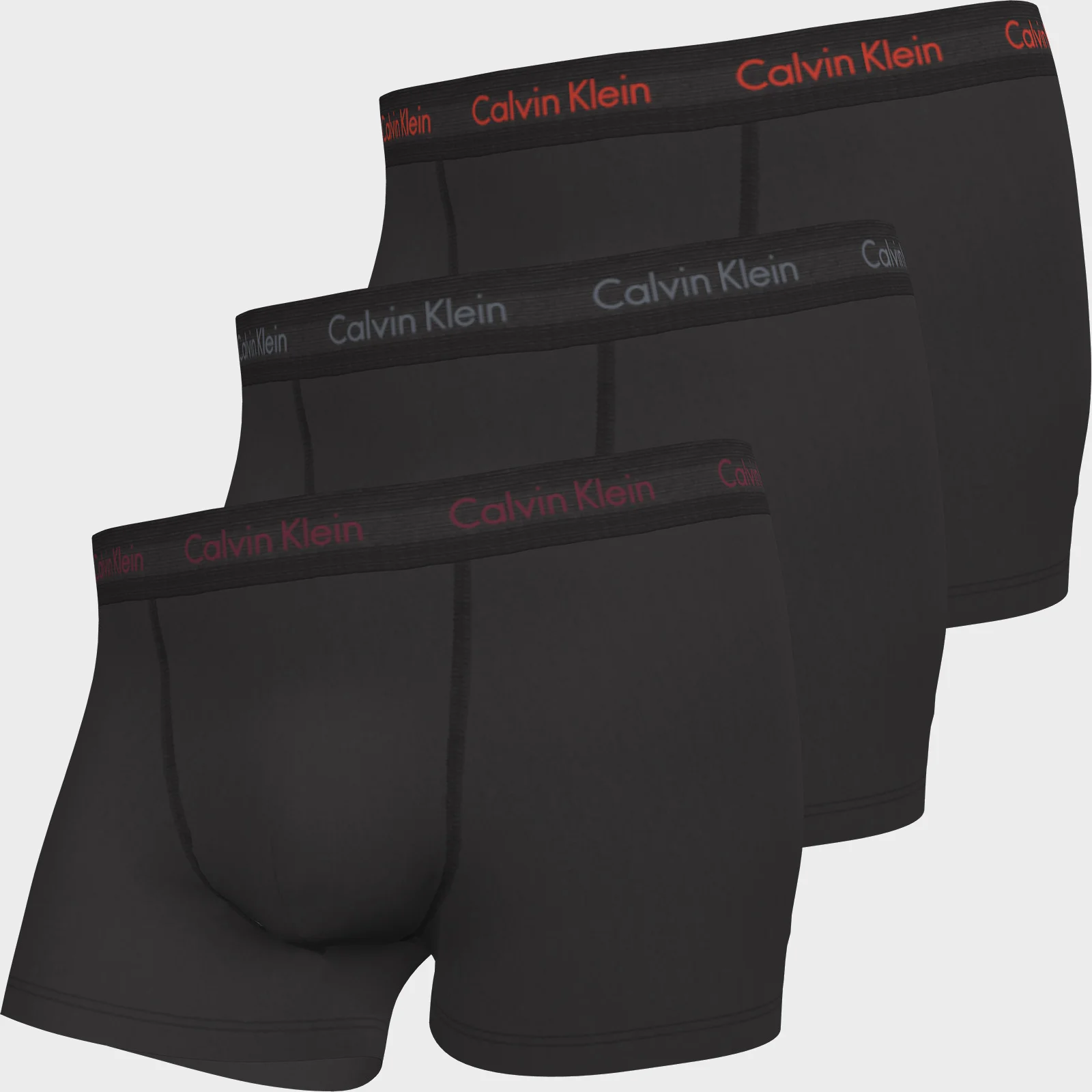 Calvin Klein Men's Cotton Stretch 3 Pack Trunks with Contrast Waistband - B-Red/Pewter/Winterberry Logo Image 1