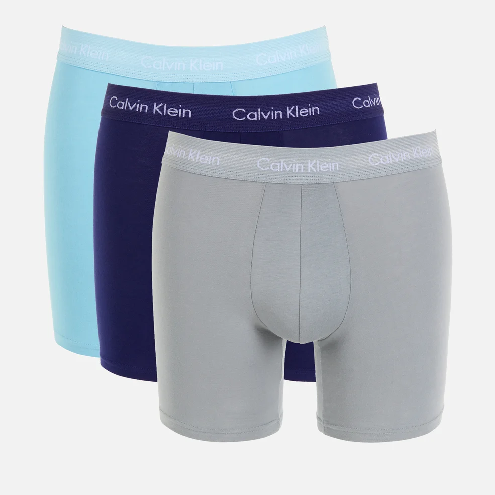 Calvin Klein Men's Cotton Stretch 3 Pack Boxer Briefs - Hydrangea Blue/Blue Marin/Purple Image 1