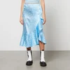 Ganni Floral Ruffled Stretch-Silk Satin Midi Skirt - Image 1