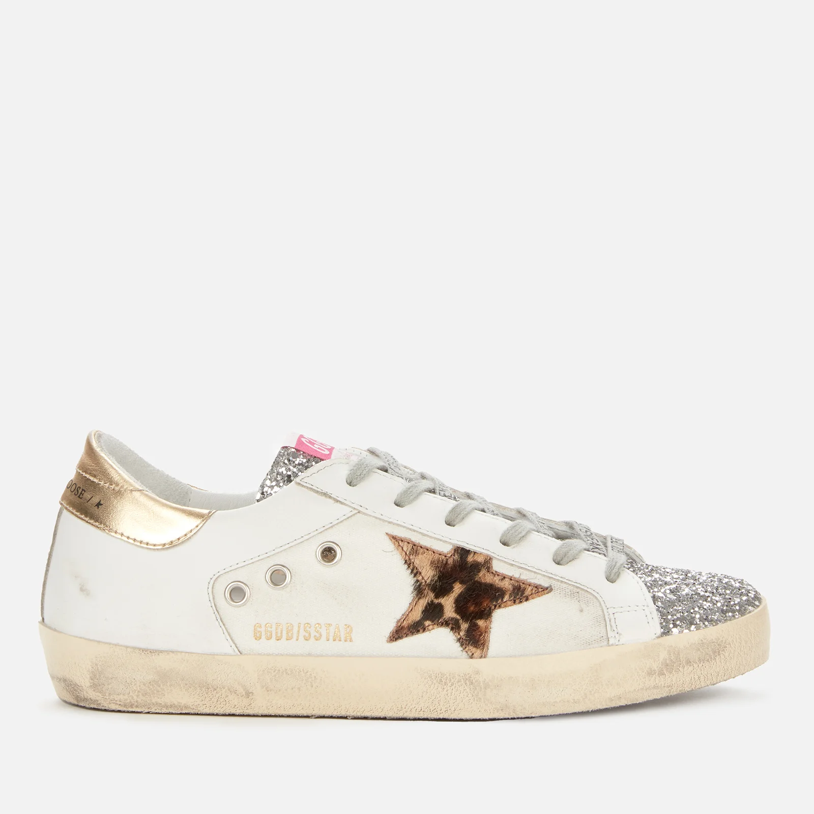 Golden Goose Women's Superstar Leather/Canvas Trainers - White/Silver/Beige Image 1