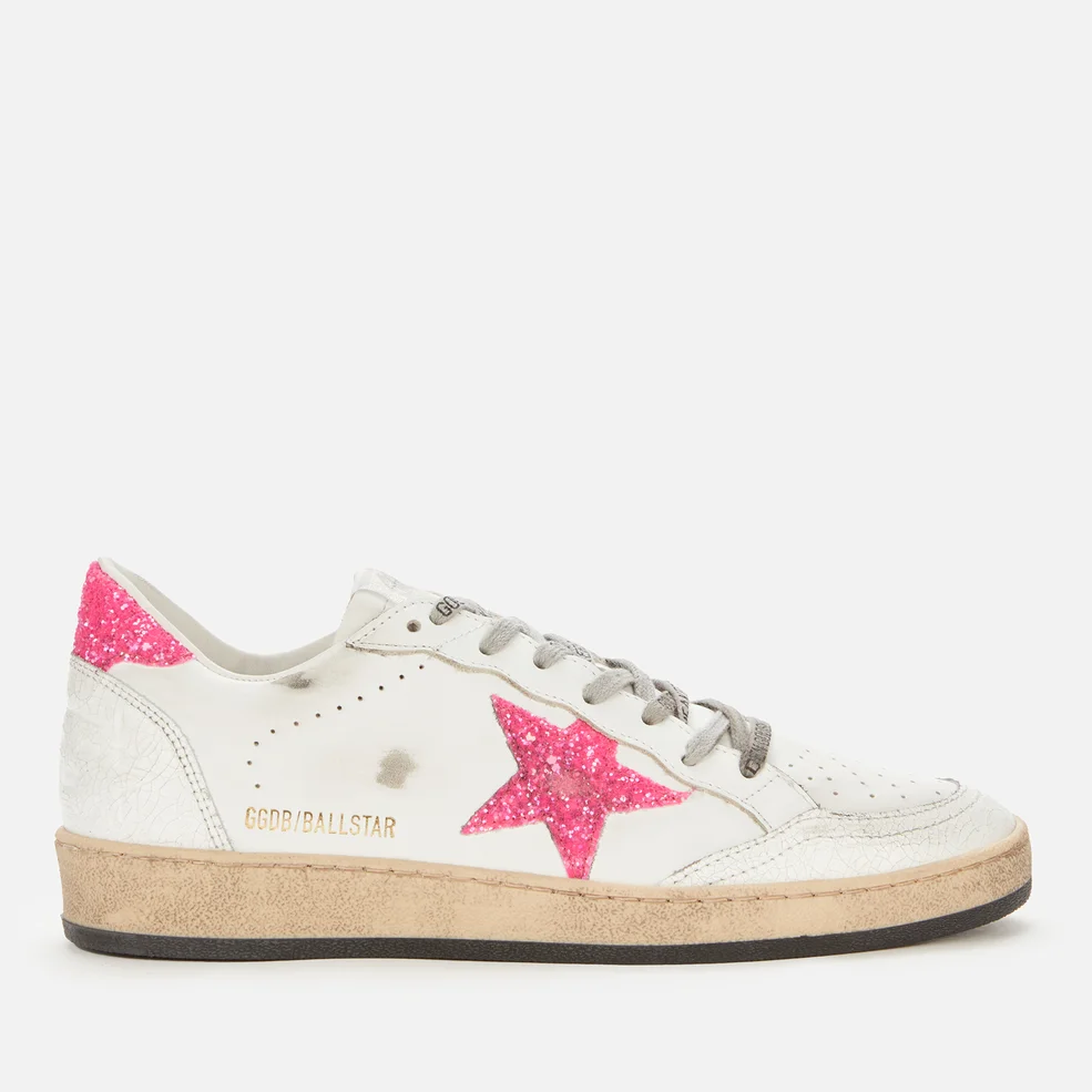 Golden Goose Women's Ball Star Leather Trainers - White/Pink Fluo Image 1