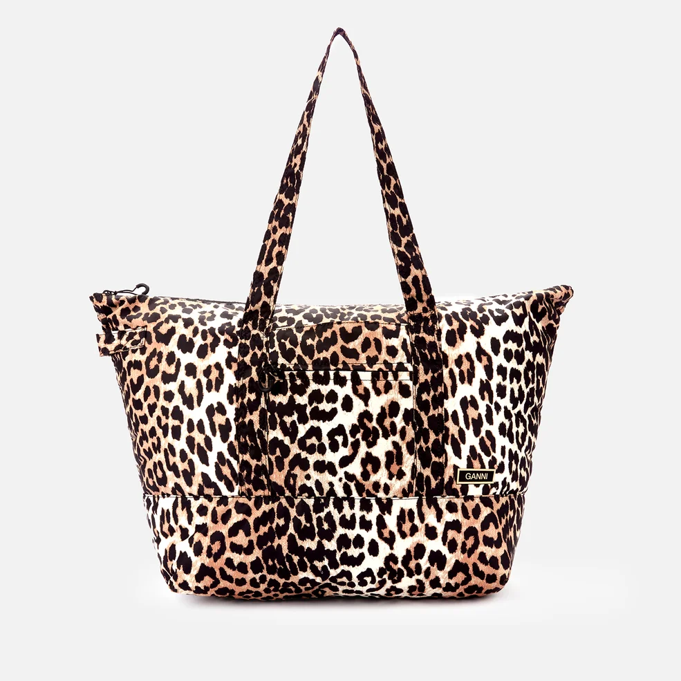 Ganni Women's Recycled Tech Fabric Tote Bag - Leopard Image 1