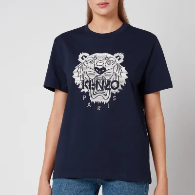 KENZO Women's Full Embroidered Loose T-Shirt - Navy Blue