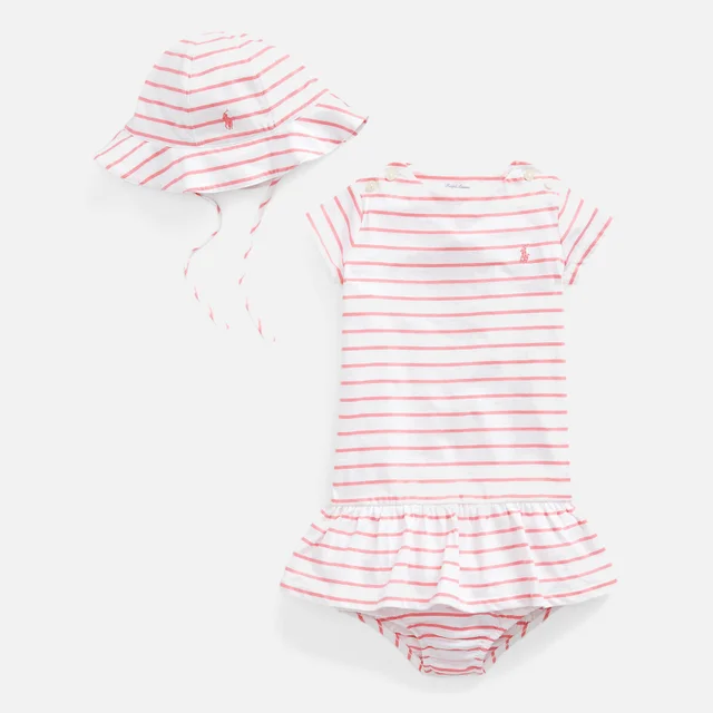Polo Ralph Lauren Baby Stripe Dress, Hat And Teddy Gift Set - Bright Pink