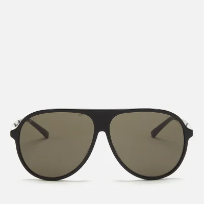 Gucci Men's Acetate Frame Sunglasses - Shiny Solid Black/Runthenium/Grey