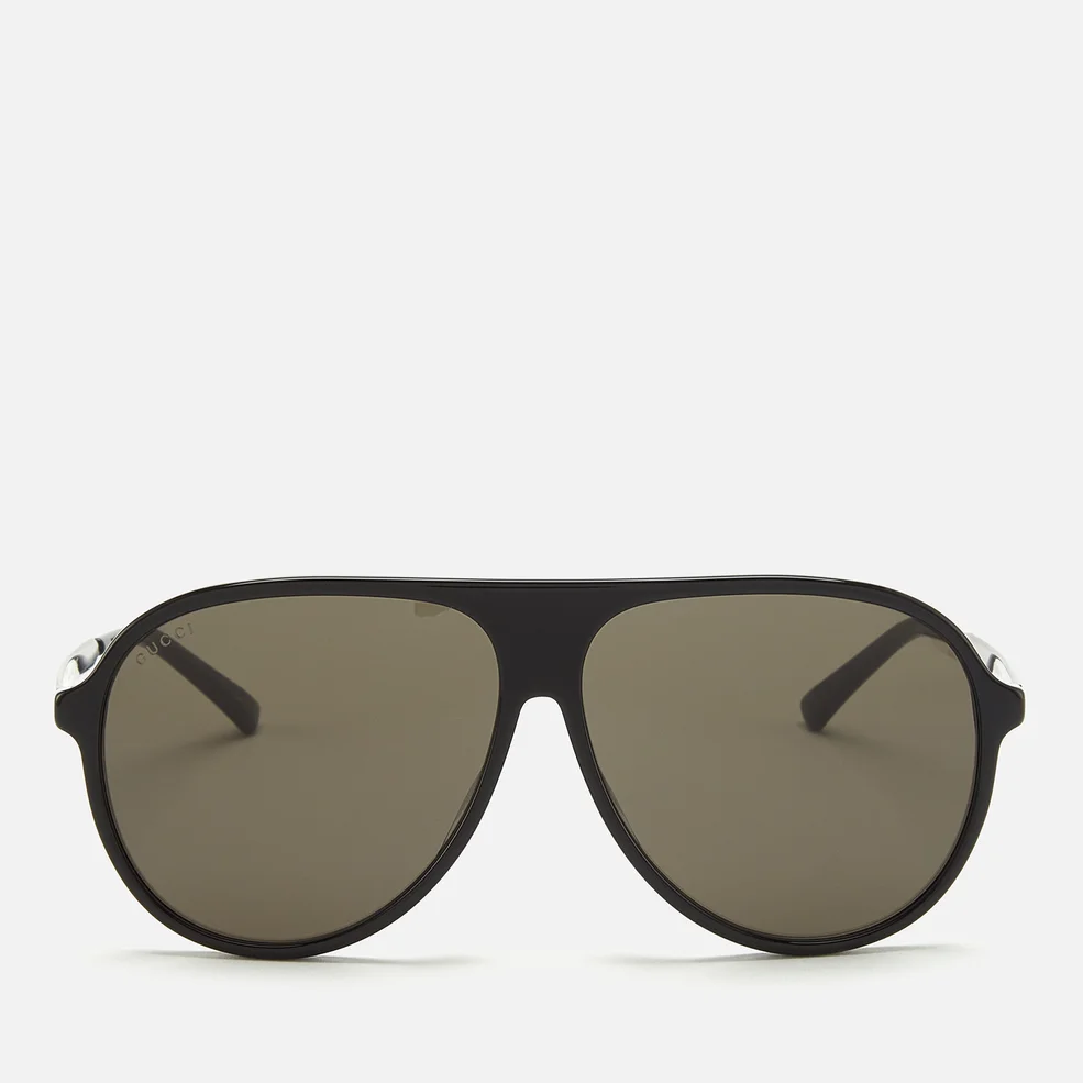 Gucci Men's Acetate Frame Sunglasses - Shiny Solid Black/Runthenium/Grey Image 1
