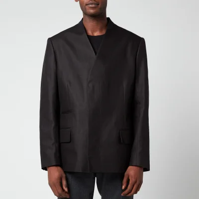 Maison Margiela Men's Cotton Linen Twill Collarless Jacket - Black