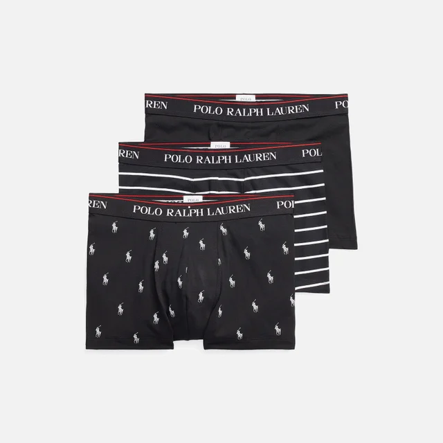 Polo Ralph Lauren Men's Classic 3 Pack Trunks - Black/Black White Stripe/Black Allover