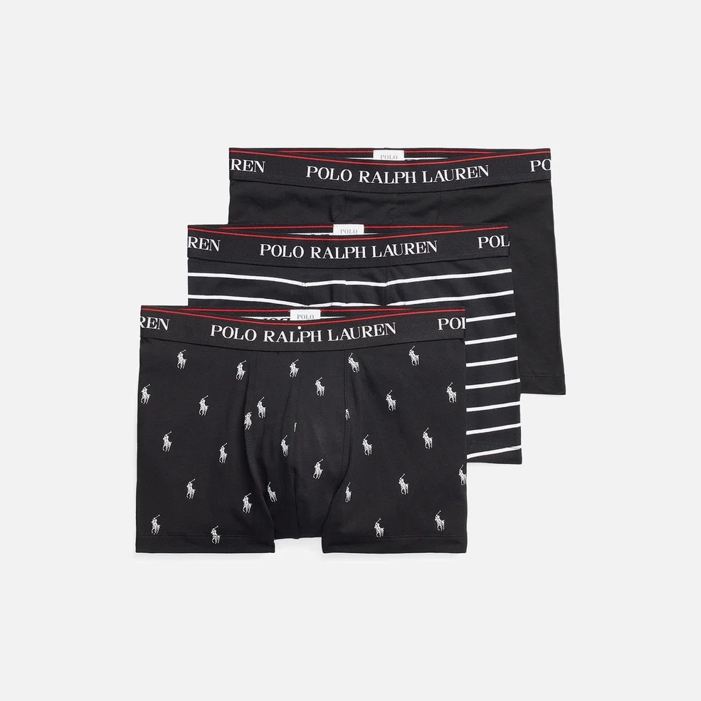 Polo Ralph Lauren Men's Classic 3 Pack Trunks - Black/Black White Stripe/Black Allover Image 1